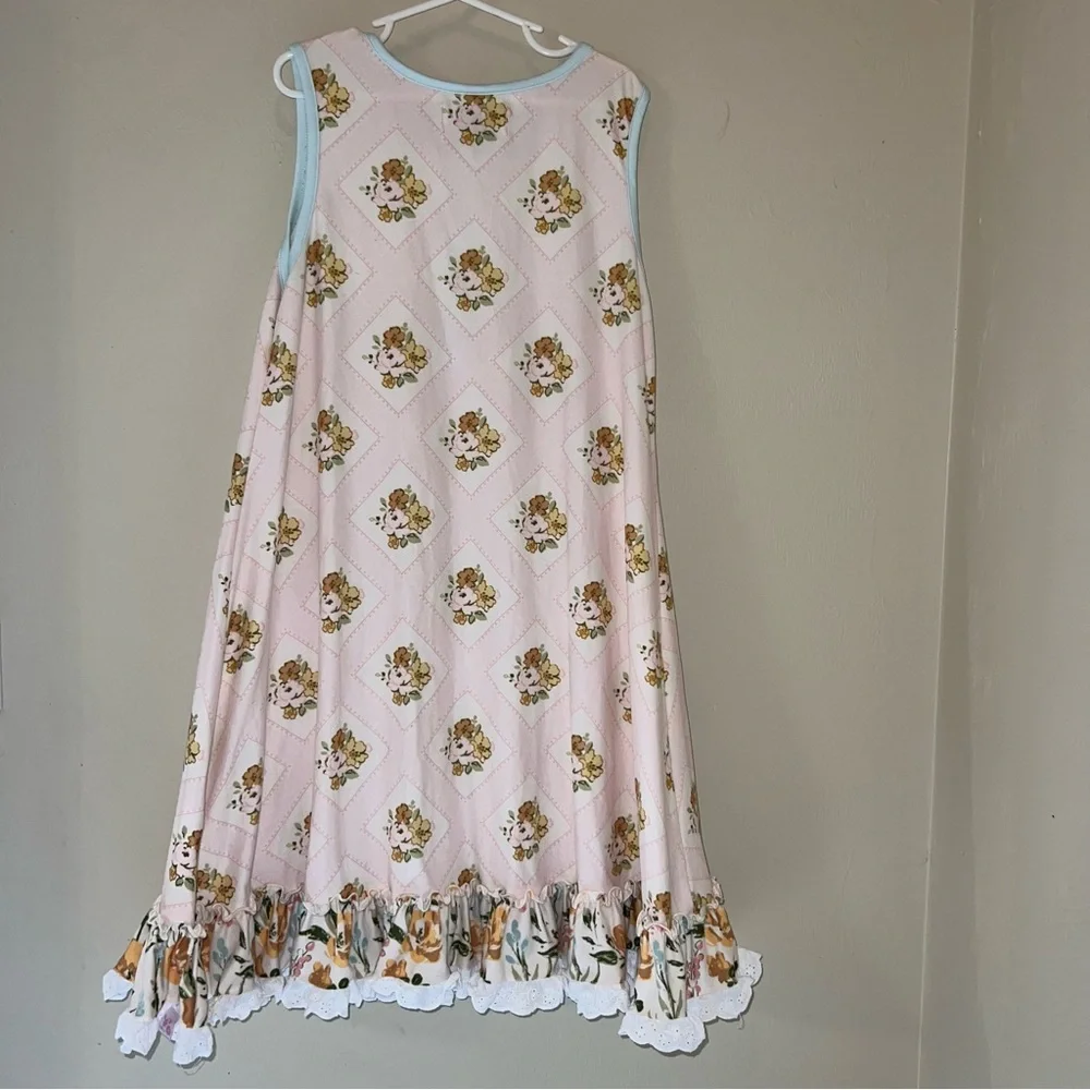 Sweethoney Pink Floral Girls' Nightgown with Blue Trim